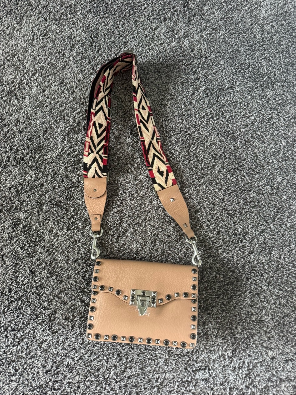 Valentino Studded Crossbody Bag with Patterned Strap
